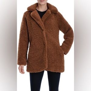 Lucky Brand Faux Shearling Snap Button Coat Pecan